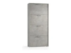 Móvel De Arrumação|Sapateira|Dmora Sapateira Rosa, Móvel de entrada multiuso com 4 portas sanfonadas, Sapateira de dupla profundidade, 100% Fabricado na Itália, 67x28h147 cm, Cimento Cinzento