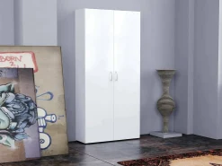 Móvel De Arrumação|Sapateira*Dmora Sapateira Simone, Armário multiuso com 2 portas e prateleiras internas, Sapateira de entrada, 100% Fabricado na Itália, 91x33h190 cm, brilhante Branco