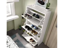 Móvel De Arrumação|Sapateira|Dmora Sapateira Vignole, sapateira de entrada que economiza espaço, sapateira com 3 portas dobráveis, 61x25h113 cm, Branco