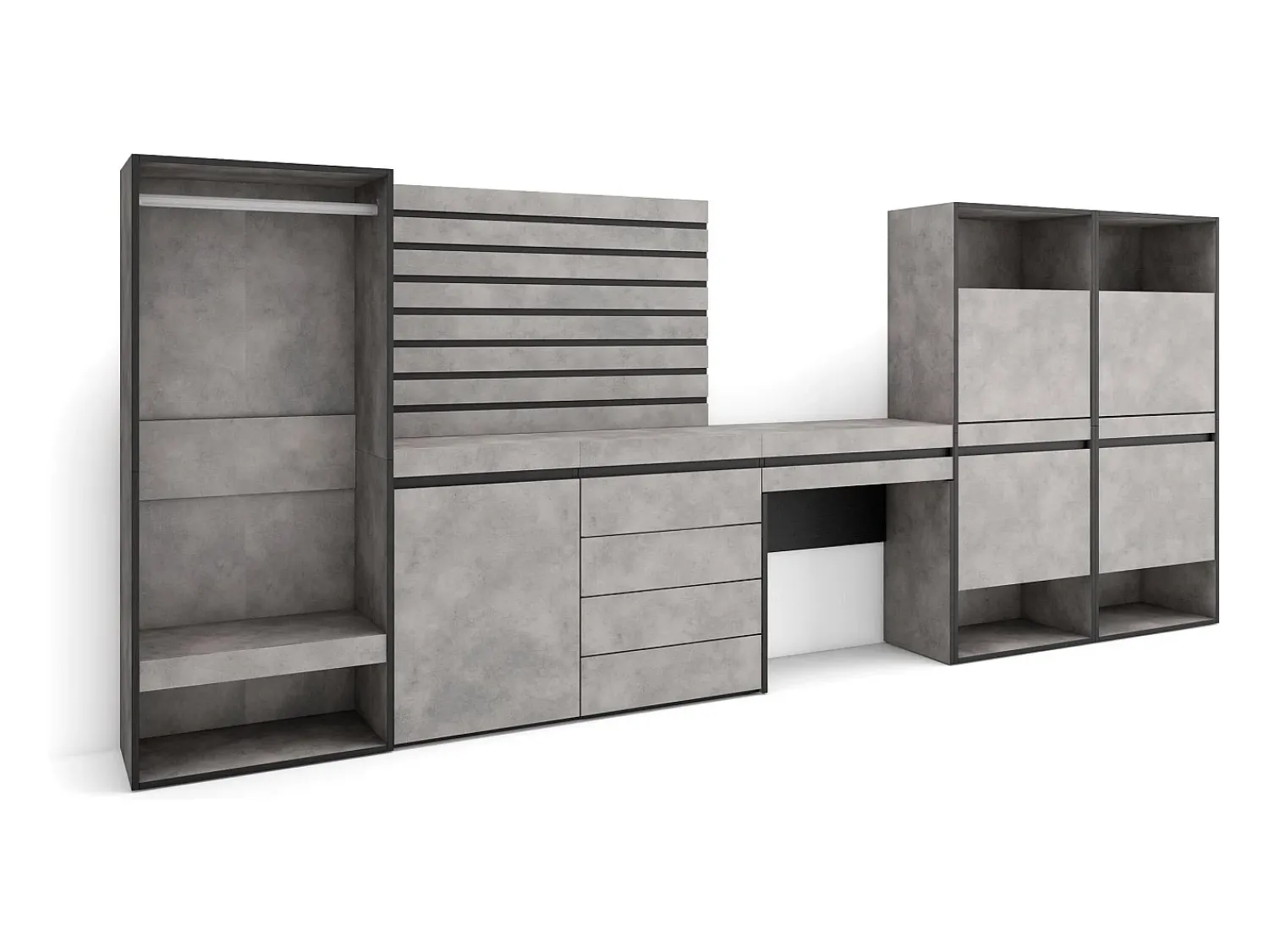 Móvel De Entrada*Skraut Home Sapateira, 335x57x145cm, Para quarto, dormitório, Roupeiro aberto, Cómoda, Tiras Deco. Madeira, Toucador, Cimento Cinzento