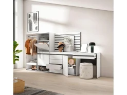 New Skraut Home Sapateira, 297x35x145cm, Para quarto, dormitório, Roupeiro aberto, Cómoda, Tiras Deco. Madeira, Toucador, Branco