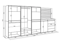 Sale Skraut Home Sapateira, 287x35x145cm, Para quarto, dormitório, Roupeiro aberto, Cómoda, Tiras Deco. Madeira, Branco