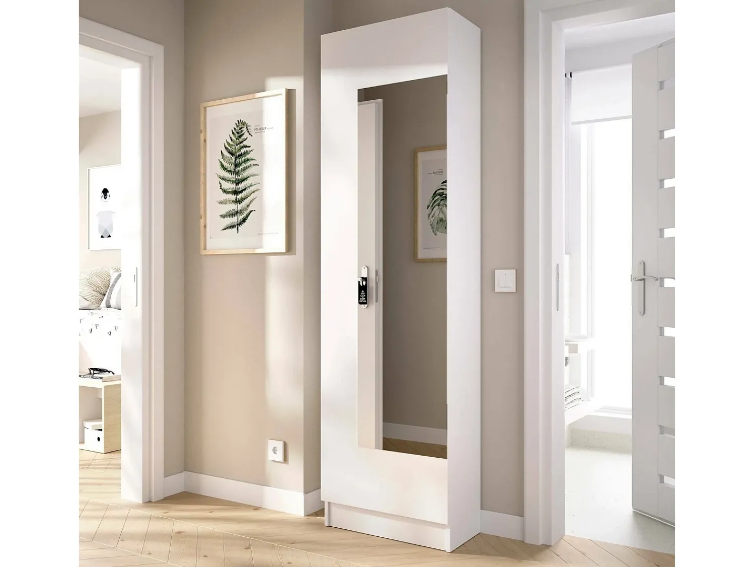 New Dmora Sapateira Zevola, Sapateira de entrada que economiza espaço, Sapateira com 1 porta espelhada, 50x27h186 cm, Branco