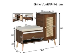 Móvel De Arrumação|Sapateira|ModernLuxe Sapateiro de rattan - Banco de entrada - Com almofada - 1 gaveta e 1 porta de rattan - Marrom Castanho