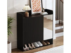 Móvel De Arrumação|Sapateira*ModernLuxe Sapateiro 110x35,5x110 cm - com espelho - com 3 portas - MDF - Preto