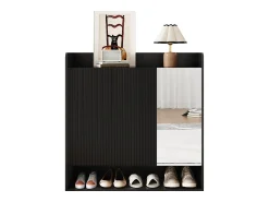 Móvel De Arrumação|Sapateira*ModernLuxe Sapateiro 110x35,5x110 cm - com espelho - com 3 portas - MDF - Preto