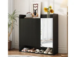 Móvel De Arrumação|Sapateira*ModernLuxe Sapateiro 110x35,5x110 cm - com espelho - com 3 portas - MDF - Preto