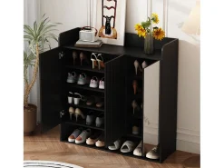 Móvel De Arrumação|Sapateira*ModernLuxe Sapateiro 110x35,5x110 cm - com espelho - com 3 portas - MDF - Preto