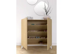 Móvel De Arrumação|Sapateira|Herdasa Sapateiro/Móvel organização - H87cm x L90cm x P27cm chêne dore pernas – Bergen Branco