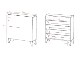 Móvel De Arrumação|Sapateira|Herdasa Sapateiro/Móvel organização - H87cm x L90cm x P27cm chêne dore pernas – Bergen Branco