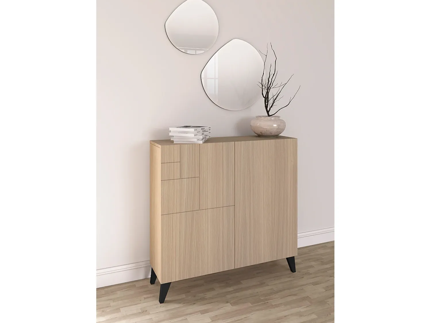 Discount Herdasa Sapateiro/Móvel organização - H87cm x L90cm x P27cm nogueira clara pernas - Bergen Preto