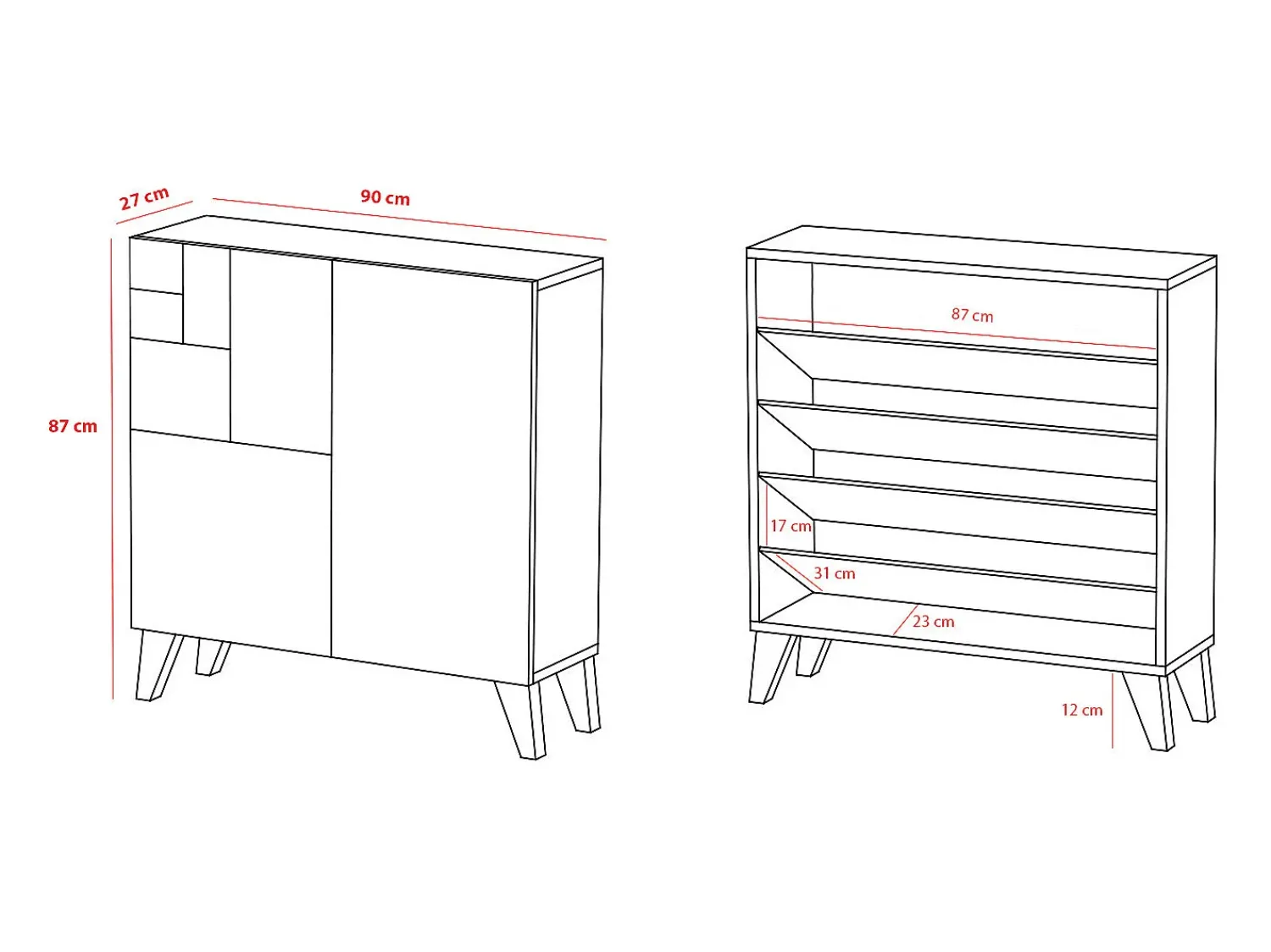 Discount Herdasa Sapateiro/Móvel organização - H87cm x L90cm x P27cm nogueira clara pernas - Bergen Preto