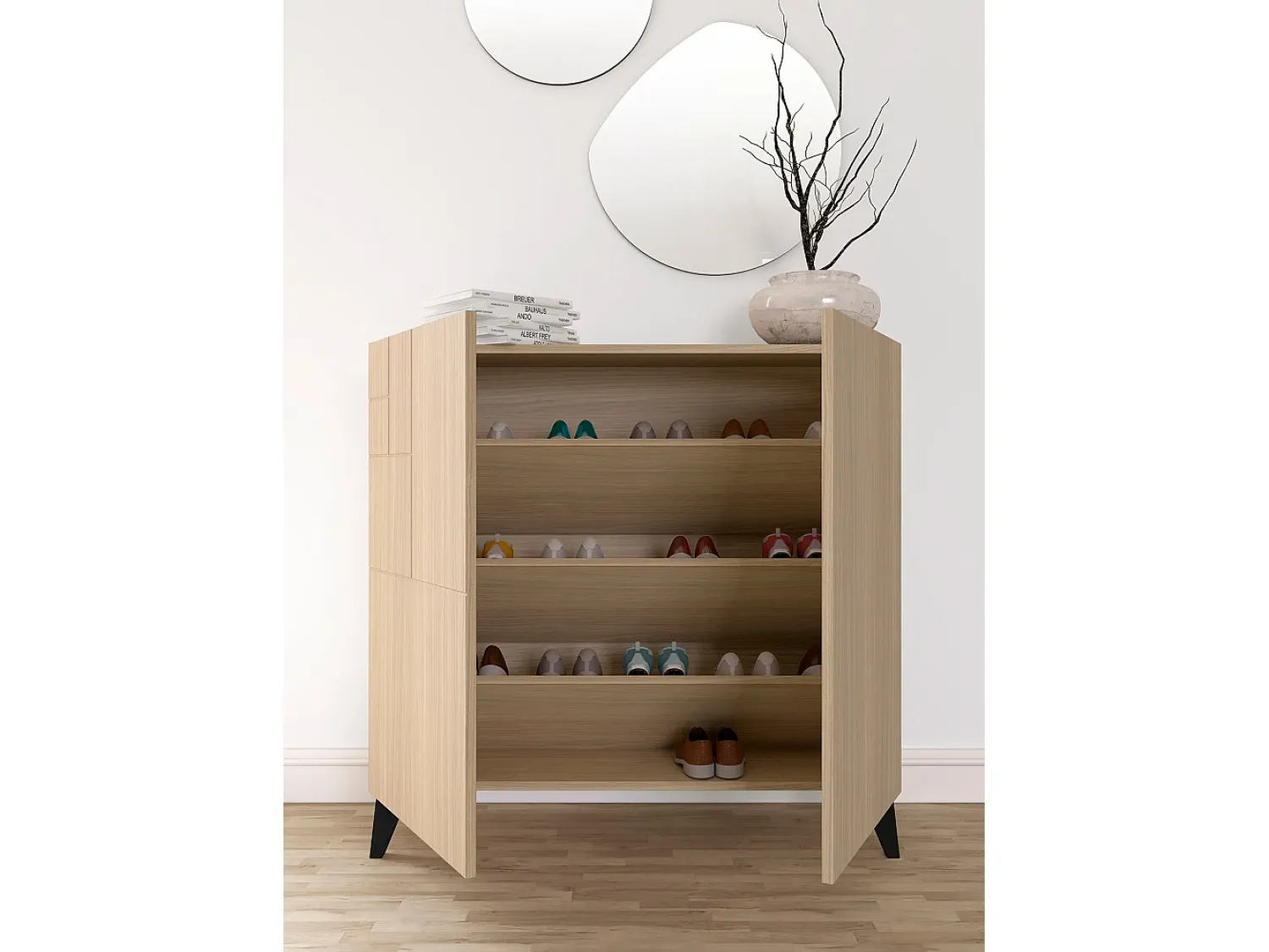 Discount Herdasa Sapateiro/Móvel organização - H87cm x L90cm x P27cm nogueira clara pernas - Bergen Preto