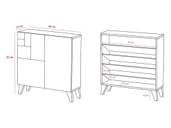 Outlet Herdasa Sapateiro/Móvel organização - H87cm x L90cm x P27cm nogueira clara pernas rose - Bergen Rosa