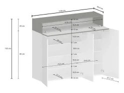 Móvel De Arrumação|Sapateira*Dmora ScarpIera Dcanestrell, Suporte para sapatos com economia de espaço com 4 portas, Armário de entrada multifuncional, 114x38h100 cm, Branco e Ardósia Cinzento