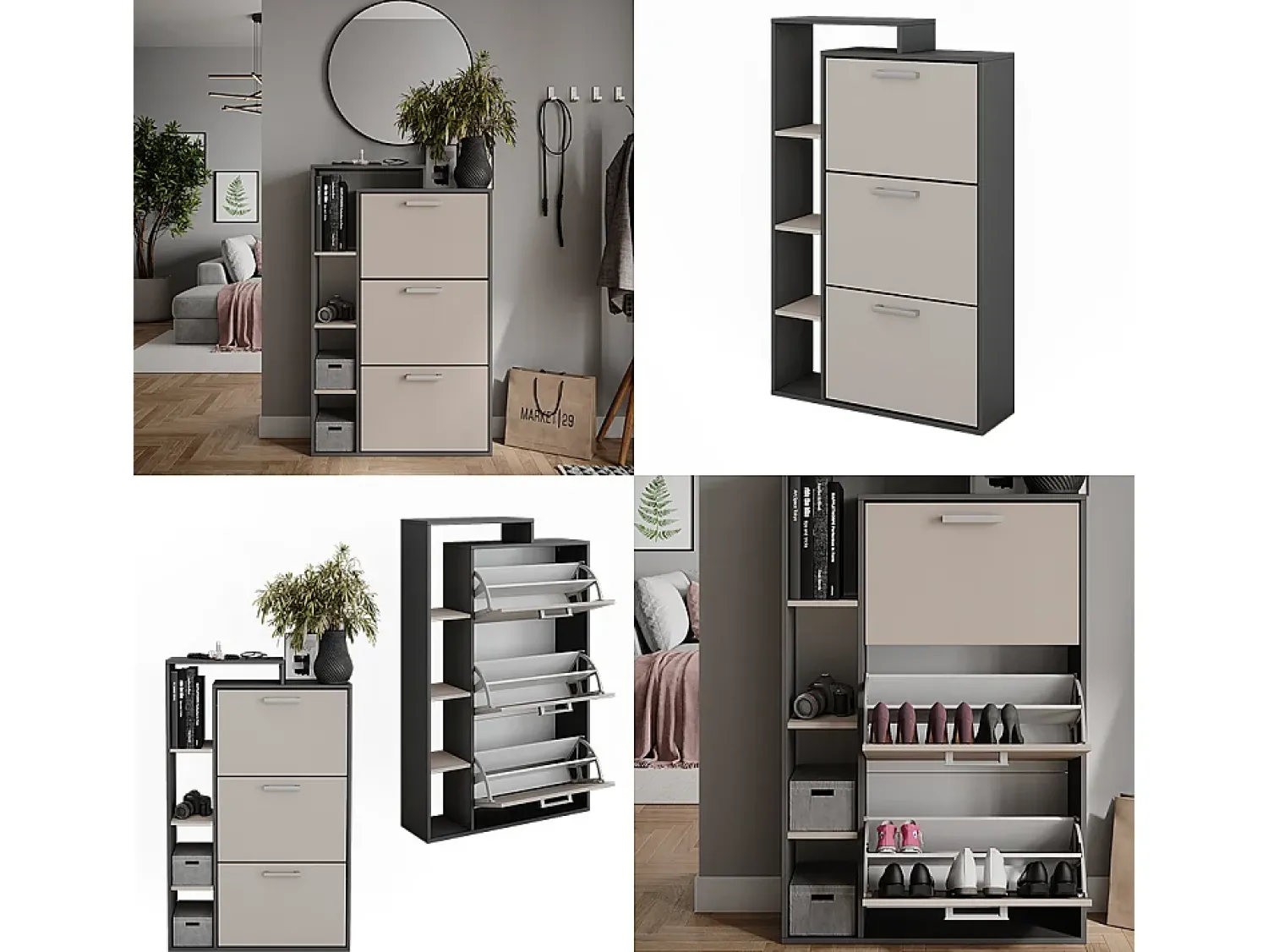 Móvel De Arrumação|Sapateira*Vicco Schuhkipper antracite/creio 80x24.2x128.3 orlando Cinza antracite