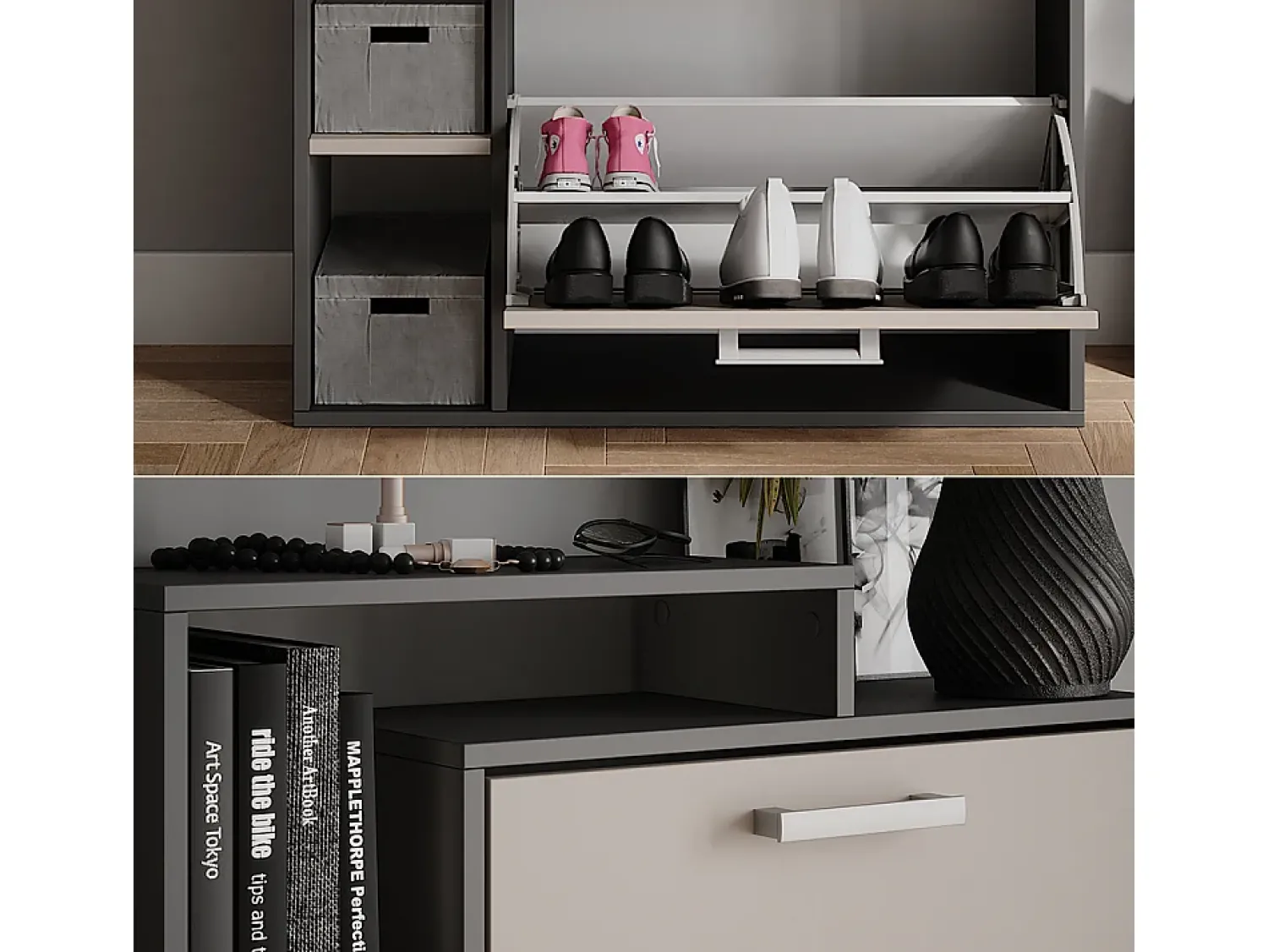 Móvel De Arrumação|Sapateira*Vicco Schuhkipper antracite/creio 80x24.2x128.3 orlando Cinza antracite