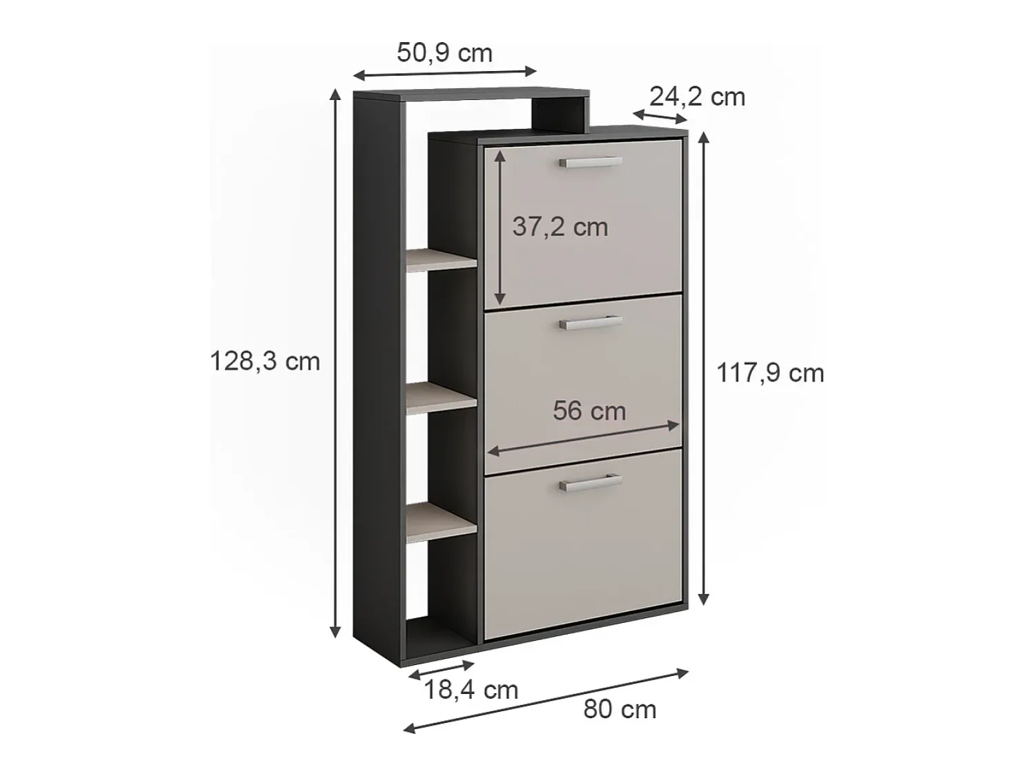 Móvel De Arrumação|Sapateira*Vicco Schuhkipper antracite/creio 80x24.2x128.3 orlando Cinza antracite