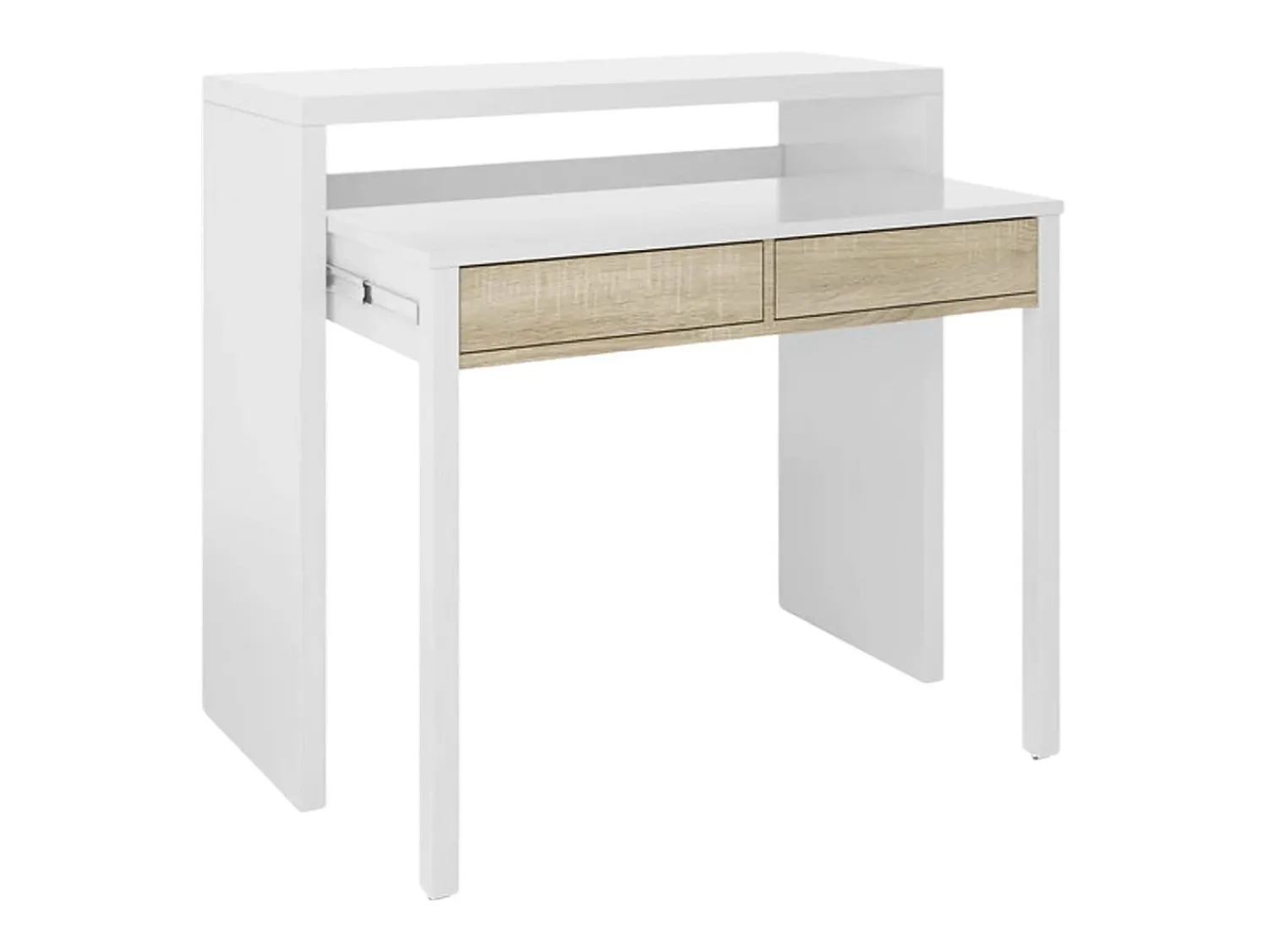 Dmora Secretária Billings, Secretária com tampo extensível, Secretária para PC com 2 gavetas, 99x36h88 cm, e Carvalho^ Consola