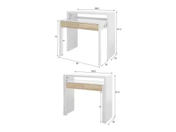 Dmora Secretária Billings, Secretária com tampo extensível, Secretária para PC com 2 gavetas, 99x36h88 cm, e Carvalho^ Consola