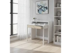Dmora Secretária Billings, Secretária com tampo extensível, Secretária para PC com 2 gavetas, 99x36h88 cm, e Carvalho^ Consola
