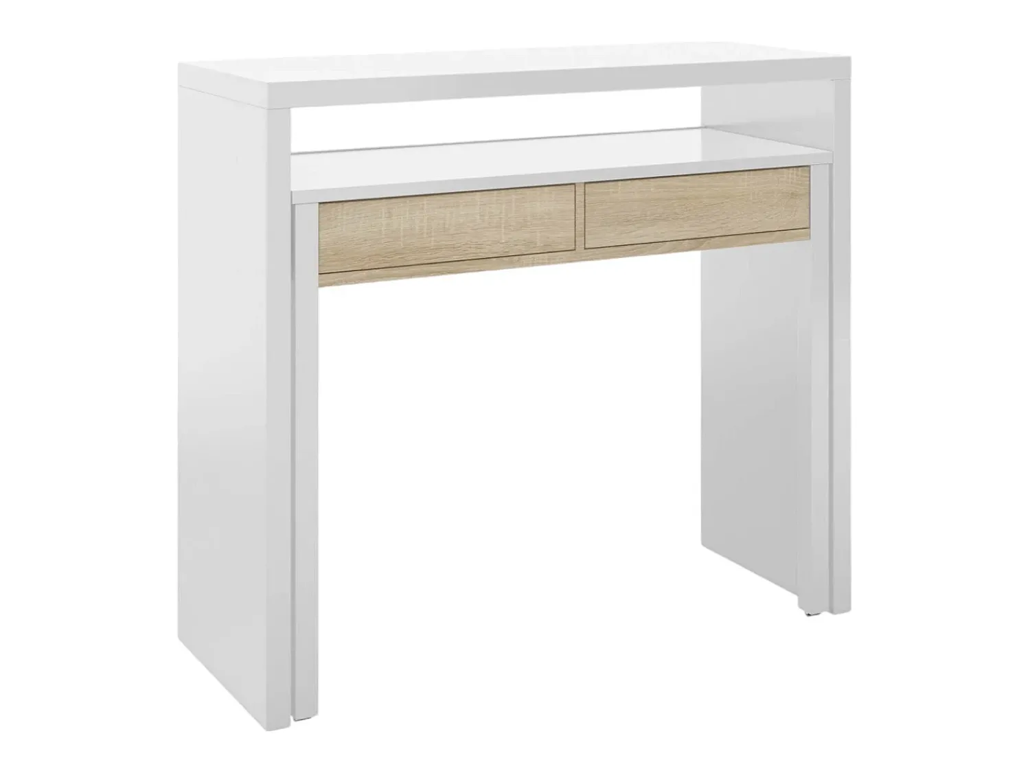 Dmora Secretária Billings, Secretária com tampo extensível, Secretária para PC com 2 gavetas, 99x36h88 cm, e Carvalho^ Consola