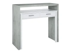 Consola*Dmora Secretária Billings, Secretária com tampo extensível, Secretária PC com 2 gavetas, 99x36h88 cm, Cimento e Branco Cinzento