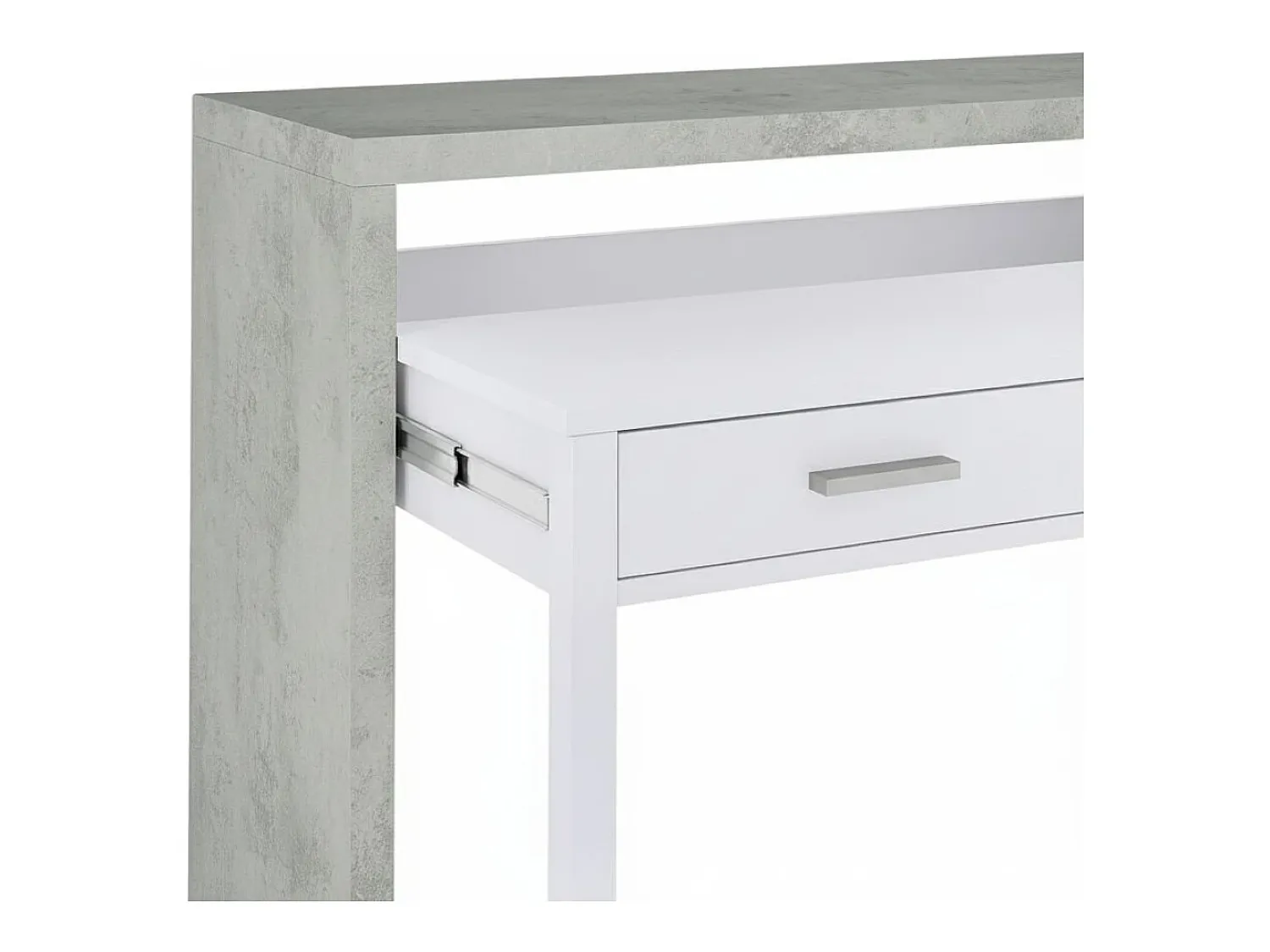 Consola*Dmora Secretária Billings, Secretária com tampo extensível, Secretária PC com 2 gavetas, 99x36h88 cm, Cimento e Branco Cinzento