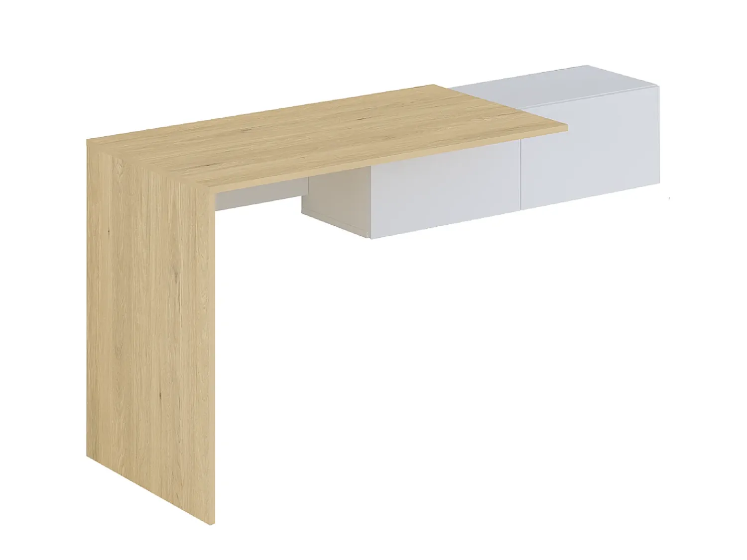New Vente-unique Secretária consola suspensa com 2 armários cor natural e branco - MOLAWA Natural claro / Branco