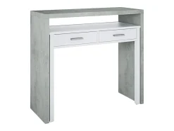 Dmora Secretária Damodi, Secretária com tampo extensível, Secretária PC com 2 gavetas, 99x36h88 cm, Cimento e Branco Cinzento