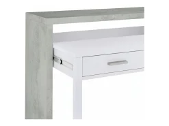 Dmora Secretária Damodi, Secretária com tampo extensível, Secretária PC com 2 gavetas, 99x36h88 cm, Cimento e Branco Cinzento