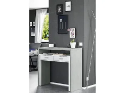 Dmora Secretária Damodi, Secretária com tampo extensível, Secretária PC com 2 gavetas, 99x36h88 cm, Cimento e Branco Cinzento