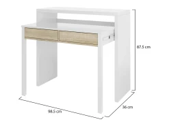 Consola|Dmora Secretária Damodi, Secretária com tampo extensível, Secretária para PC com 2 gavetas, 99x36h88 cm, e Carvalho Branco