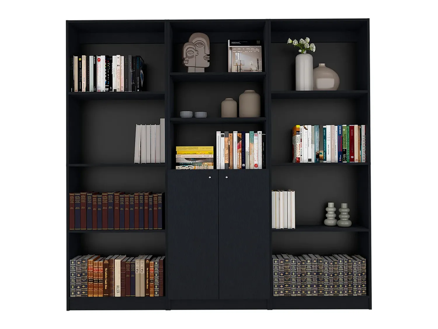 TuHome Set Triplo de Bibliotecas Munds Concept: Organização Inteligente, Estantes Abertos e Elegância Minimalista em um Só Conjunto^ Biblioteca