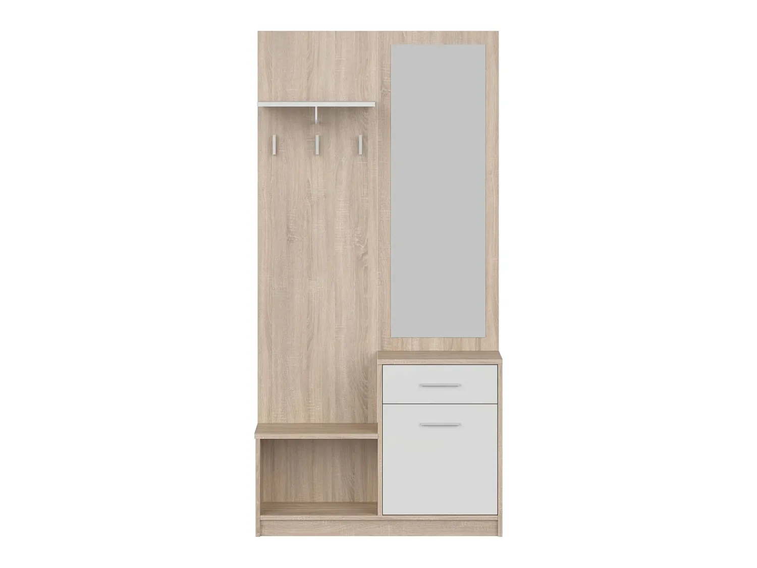 Móvel De Entrada| Sett Móveis de Corredor Espelho 1 Gaveta 1 Porta Prateleira Oca Carvalho 90 cm Branco