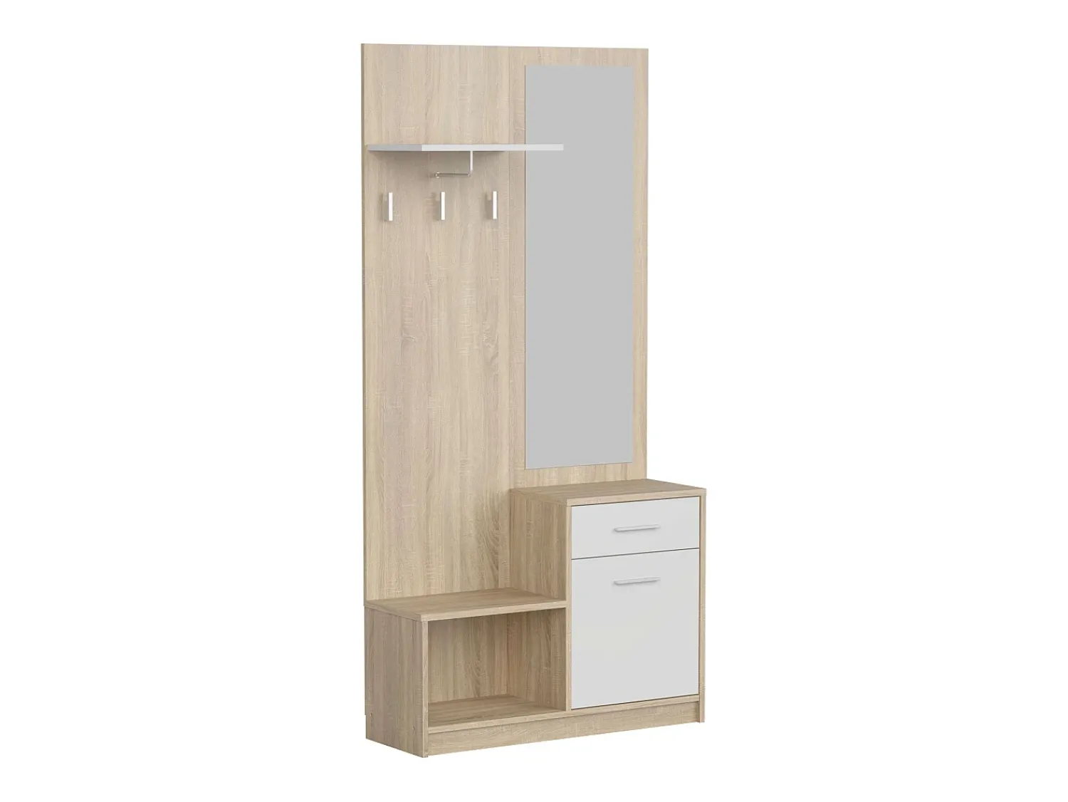 Móvel De Entrada| Sett Móveis de Corredor Espelho 1 Gaveta 1 Porta Prateleira Oca Carvalho 90 cm Branco