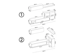 Móvel De Tv|Dmora Sistema de parede Adams, Conjunto modular de sala de canto, Móveis de sala multiposições com luz LED, 260x41h180 cm, Carvalho e Branco Castanho