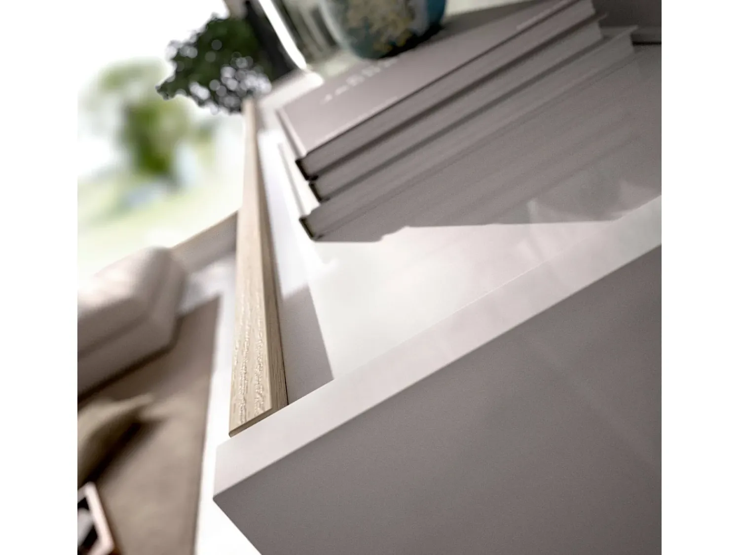 Móvel De Tv|Dmora Sistema de parede Adams, Conjunto modular de sala de canto, Móveis de sala multiposições com luz LED, 260x41h180 cm, Carvalho e Branco Castanho
