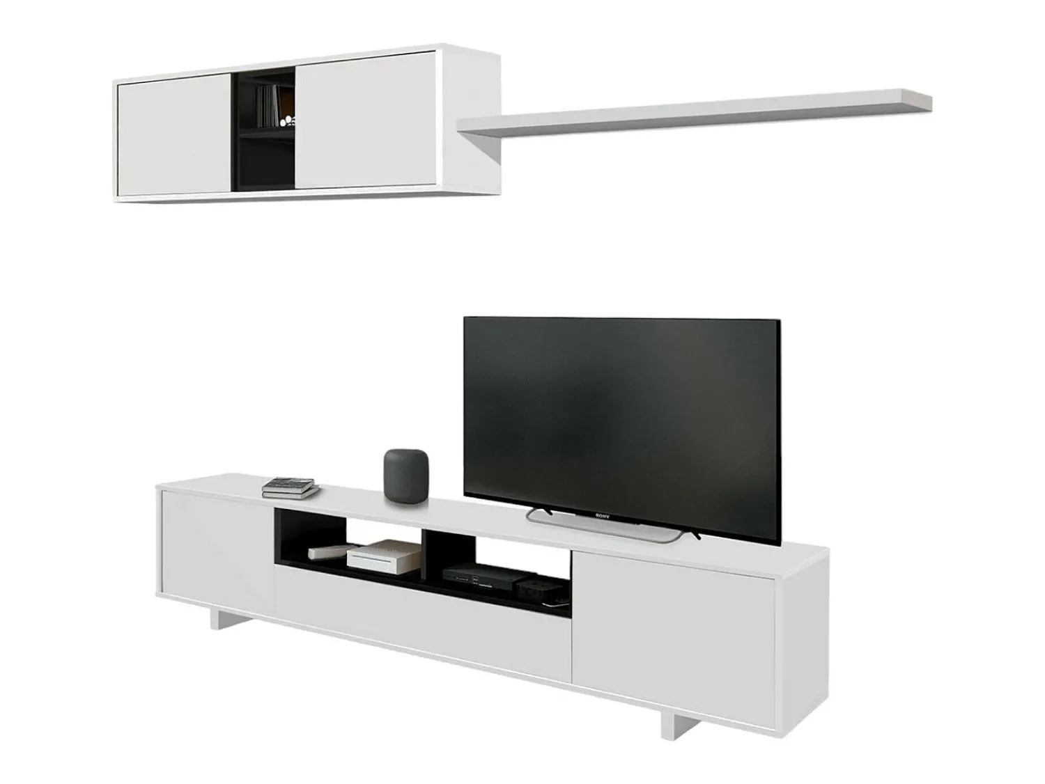 Móvel De Tv*Dmora Sistema de parede Dafanti, móvel de sala de TV, composição de conjunto de sala, conjunto de sala com móvel de parede, 200x41h46 cm, brilhante Branco