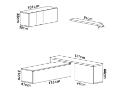 Dmora Sistema de parede Dagnell, conjunto modular de sala de canto, móvel de sala de TV multiposições, 201x41h180 cm, e carvalho^ Móvel De Tv