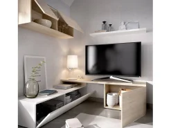 Dmora Sistema de parede Dagnell, conjunto modular de sala de canto, móvel de sala de TV multiposições, 201x41h180 cm, e carvalho^ Móvel De Tv