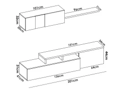 Dmora Sistema de parede Dagnell, conjunto modular de sala de canto, móvel de sala de TV multiposições, 201x41h180 cm, e carvalho^ Móvel De Tv