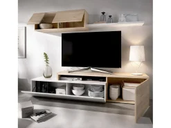 Dmora Sistema de parede Dagnell, conjunto modular de sala de canto, móvel de sala de TV multiposições, 201x41h180 cm, e carvalho^ Móvel De Tv