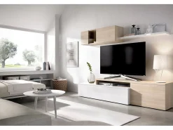 Dmora Sistema de parede Dagnell, conjunto modular de sala de canto, móvel de sala de TV multiposições, 201x41h180 cm, e carvalho^ Móvel De Tv