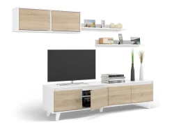 Móvel De Tv|Dmora Sistema de parede Daless, móvel de sala de TV, Composição de sala com móvel de parede e prateleira, 200x50h41 cm, e Carvalho Branco