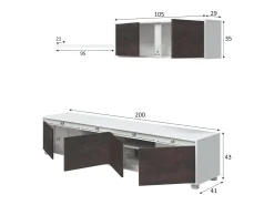 Móvel De Tv*Dmora Sistema de parede Damatte, móvel de sala de TV, composição de conjunto de sala, conjunto de sala com móvel de parede, 200x41h43 cm, e Ã"xido Branco
