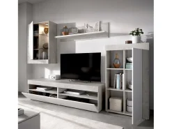 Dmora Sistema de parede Dament, Conjunto modular de sala, Móveis de sala multiposições, 265x42h180 cm, e Cimento^ Móvel De Tv