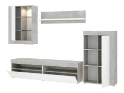 Dmora Sistema de parede Dament, Conjunto modular de sala, Móveis de sala multiposições, 265x42h180 cm, e Cimento^ Móvel De Tv