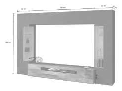 Sale Dmora Sistema de parede Dberard, conjunto de sala de TV com 6 portas, móveis de sala multiuso com luz LED, 100% Fabricado na Itália, 290x40h191 cm, Antracite e Bordo Preto