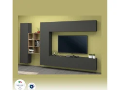 Móvel De Tv*Dmora Sistema de parede Dcaldar, conjunto de sala de TV com 4 portas, móveis de sala multiuso, 100% Made in Italy, 280x30h180 cm, Antracite e Maple Preto